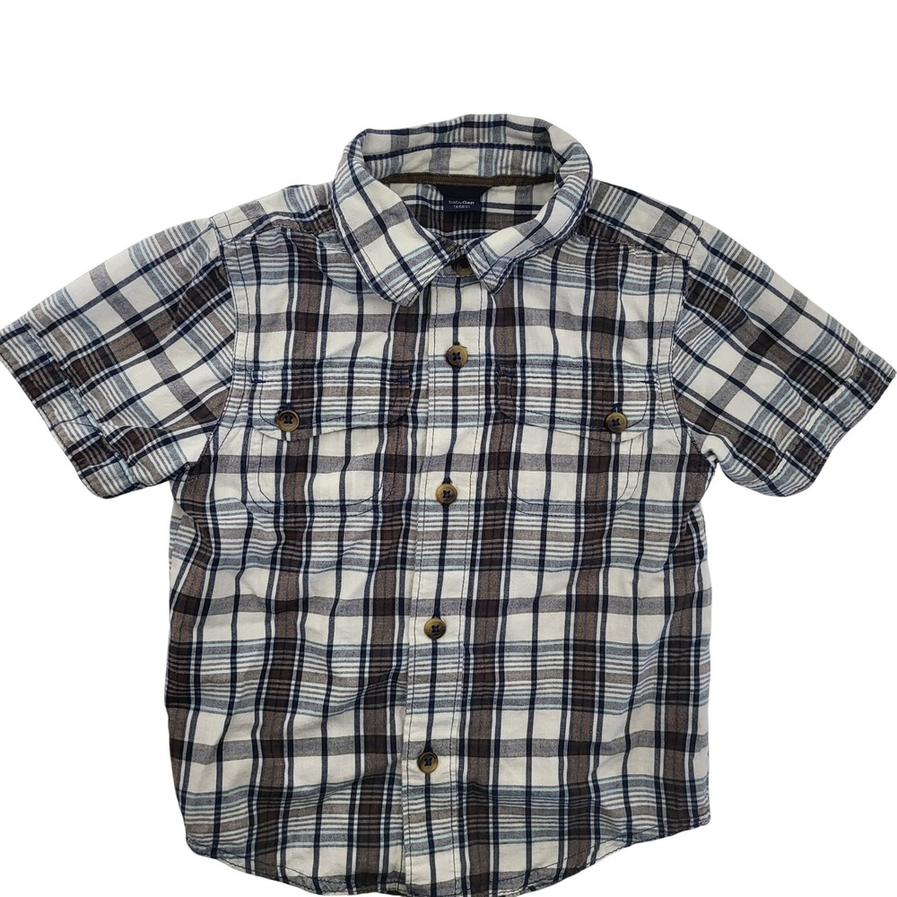 babyGap Toddler Boys Blue Brown Plaid Short Sleeve Button Down Shirt 2T 2 Years